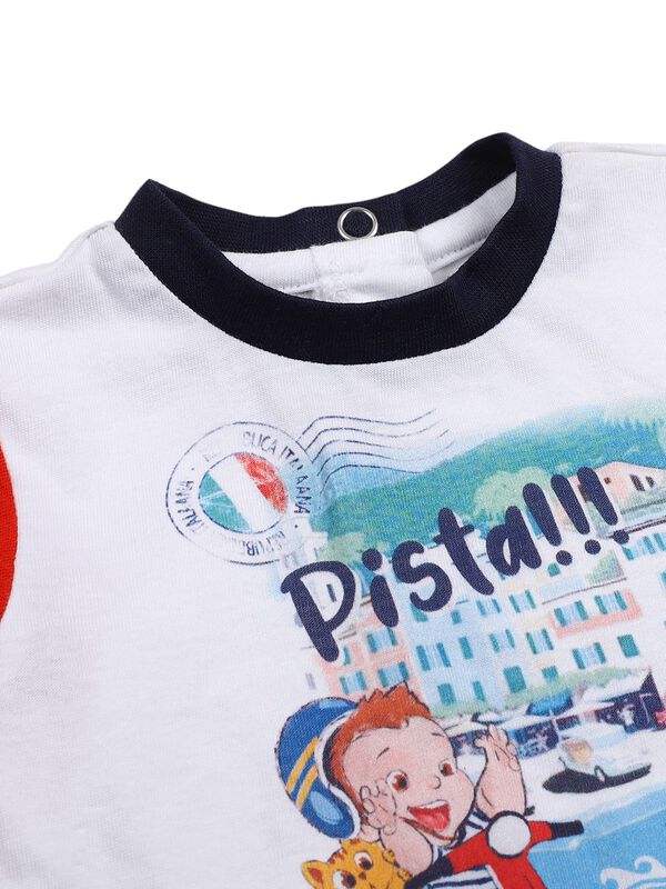 Boys White & Red Printed T-Shirt with Short Pants image number 4